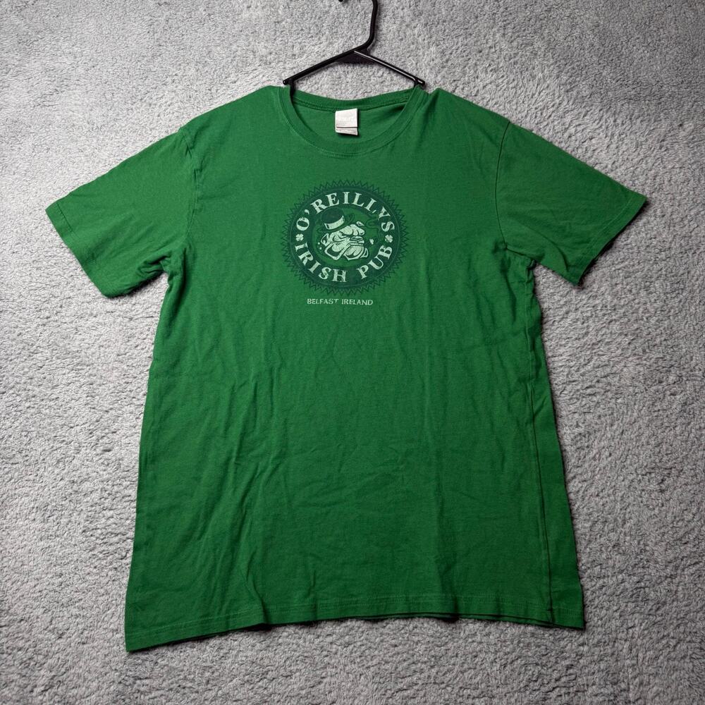 Vintage O'Reilly Irish Pub Shirt Womens Large Utility Green Graphic Short Sleeve